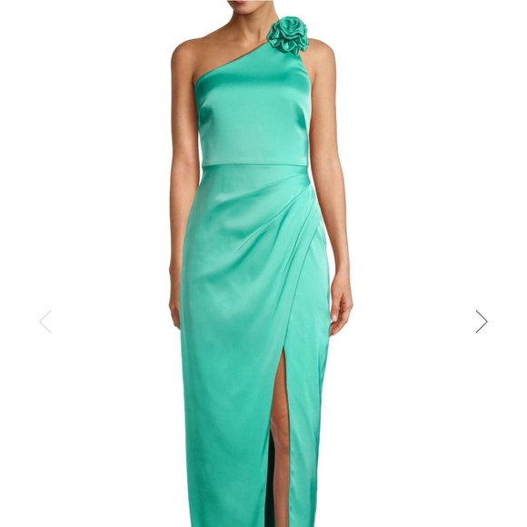 Liv Foster Stretch Satin One Shoulder Maxi Gown Aqua Green Size 6 Asymmetrical - Picture 5 of 17